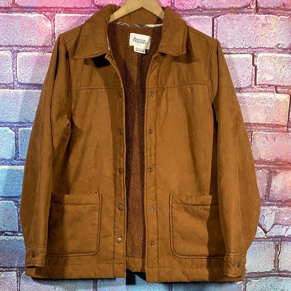 Boston Traders Sherpa Jacket Mens M Brown Fleece Lined Button Coat - Picture 4 of 10